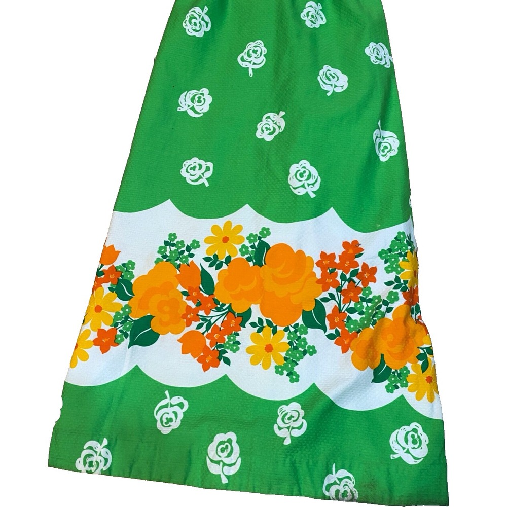 70s Malia Vtg Honolulu Green Neon Rainbow Island Hawaiian Maxi Dress Boho Floral - Picture 8 of 16